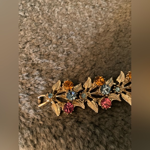 Vintage Pastel Rhinestone Gold-tone Bracelet 8” PINK BLUE YELLOW GORGEOUS - Picture 13 of 13